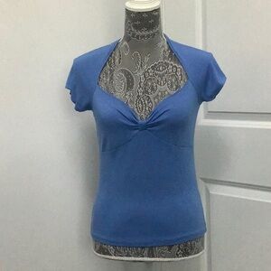 MICHAEL Michael Kors Ruched Blue Cap Sleeve Blouse, Size M